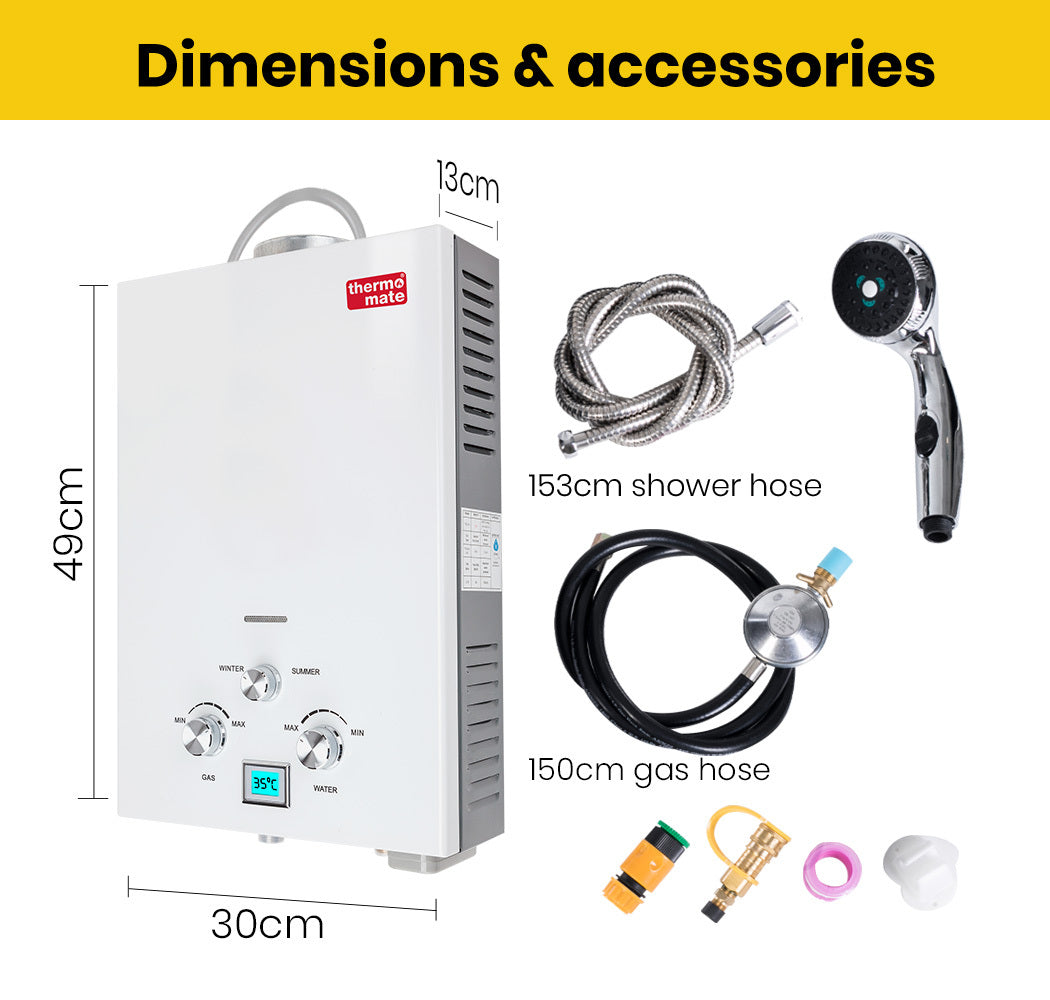 Portable LPG Tankless Water Heater with LCD Display - Thermomate