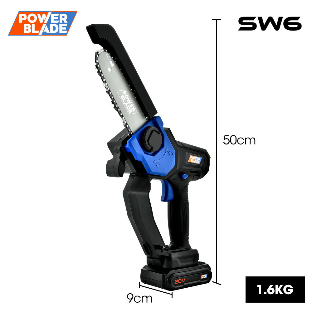 PowerBlade SW6 20V Cordless Mini Chainsaw Kit Electric Tree Pruner with Battery & Fast Charger