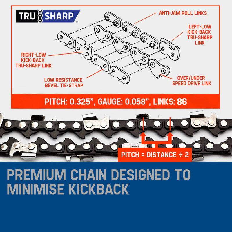 55cc Petrol Chainsaw 22" Bar, 4.3HP, Easy Start - MTM