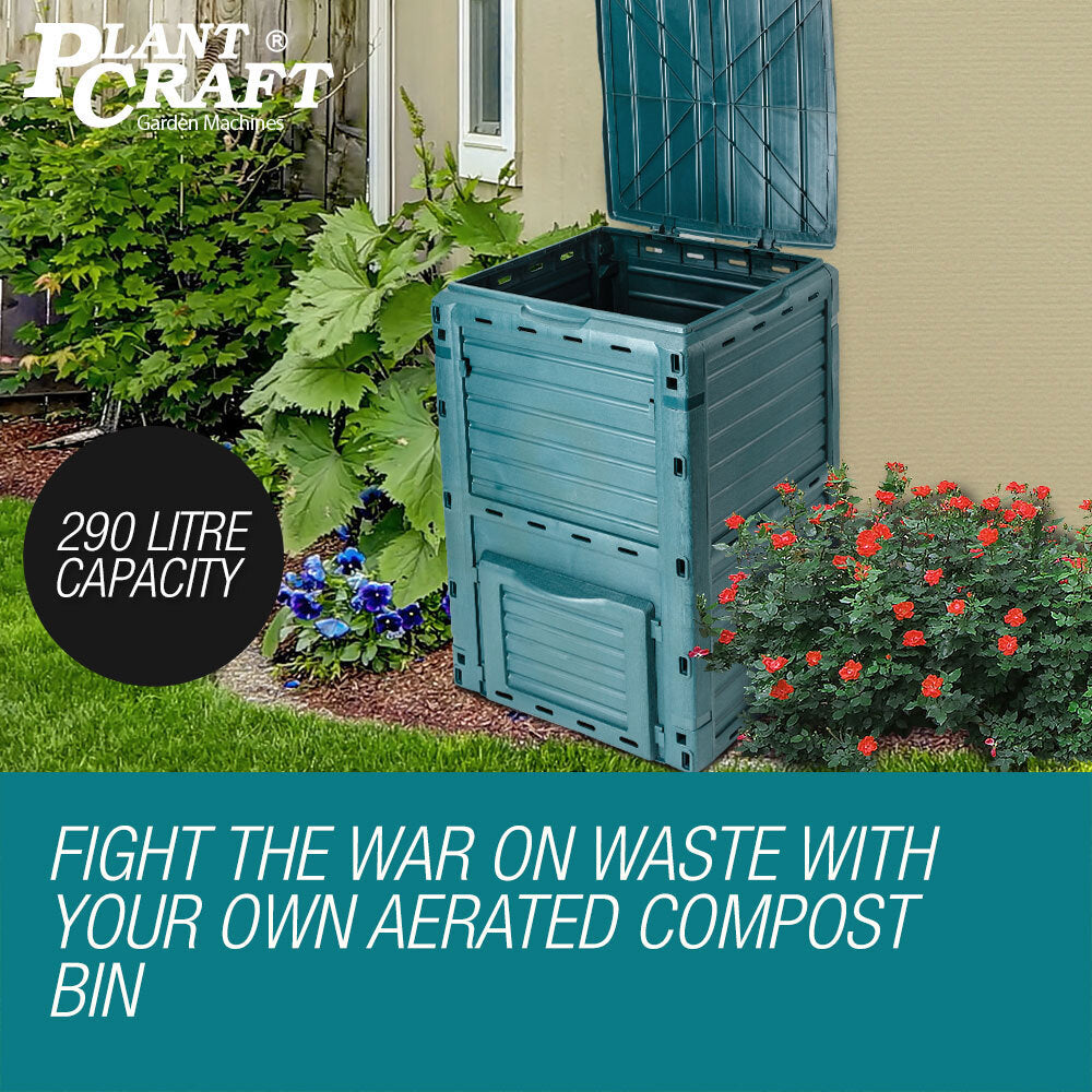 290L Aerated Recycled Plastic Compost Bin - Green, PlantCraft