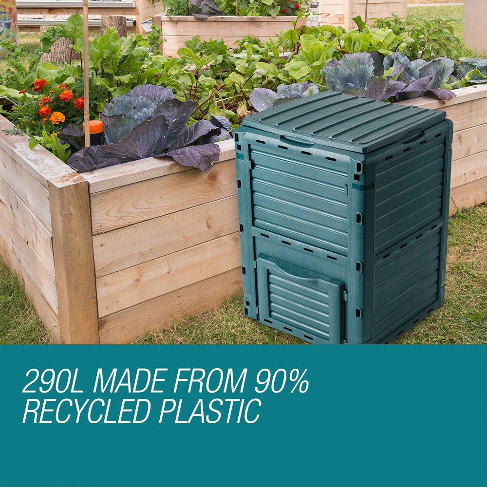 290L Aerated Recycled Plastic Compost Bin - Green, PlantCraft