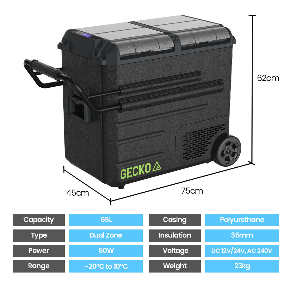 65L Dual Zone Portable Fridge Freezer with Lithium Battery