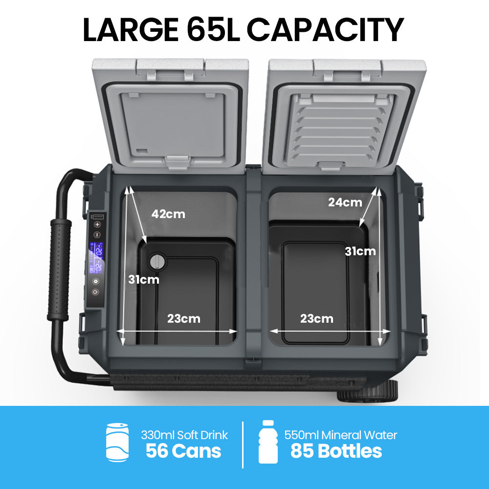 65L Dual Zone Portable Fridge Freezer with Lithium Battery