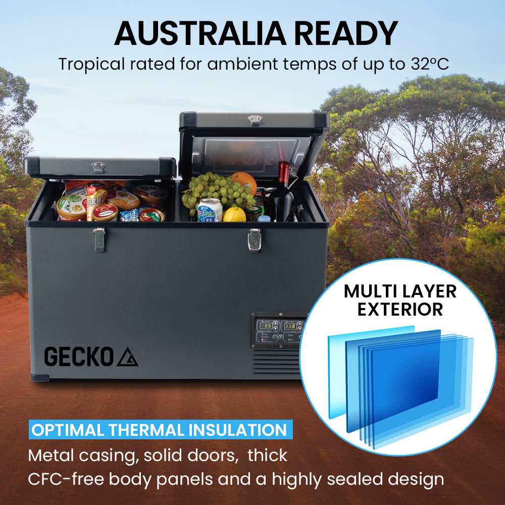 75L Dual Zone Portable Fridge Freezer, SECOP Compressor, Gecko