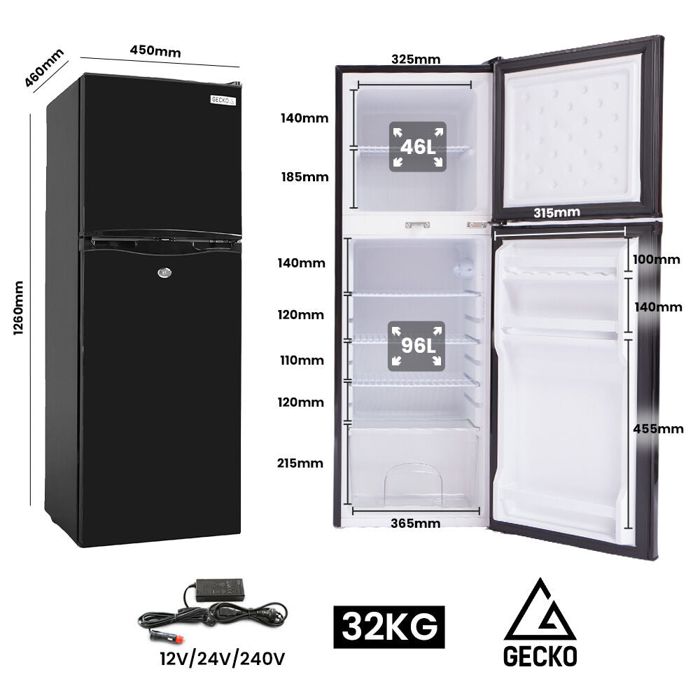 Gecko 142L Upright Portable Fridge Freezer 12V/24V Black