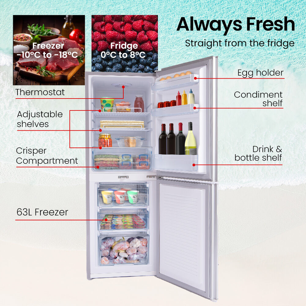 Gecko 160L Upright Portable Fridge Freezer Motorhome Caravan Silver