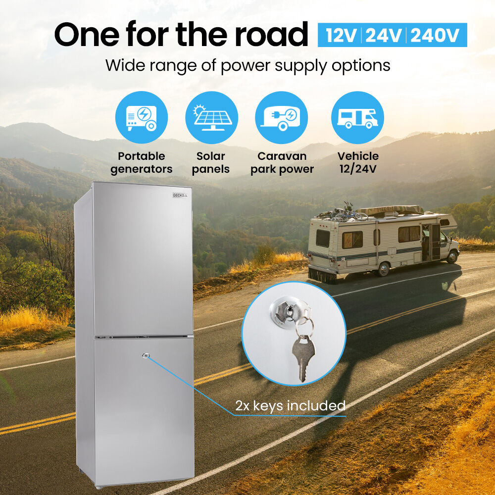 Gecko 160L Upright Portable Fridge Freezer Motorhome Caravan Silver