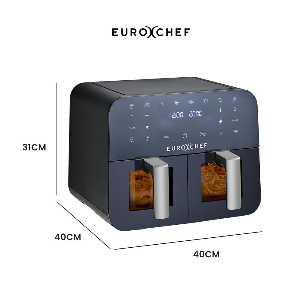 EuroChef 9L Dual Zone Air Fryer Twin Drawers Black/Silver