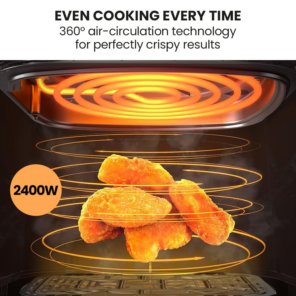 EuroChef 9L Dual Zone Air Fryer Twin Drawers Black/Silver