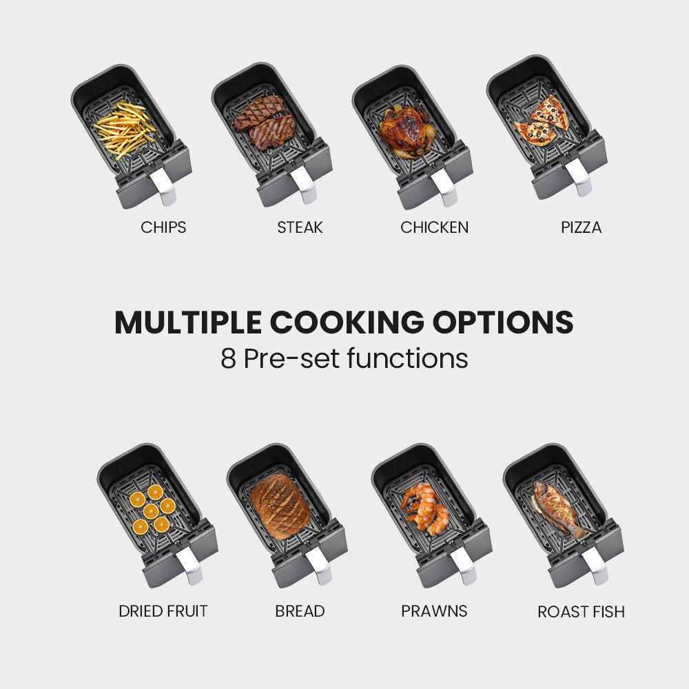 EuroChef 9L Dual Zone Air Fryer Twin Drawers Black/Silver