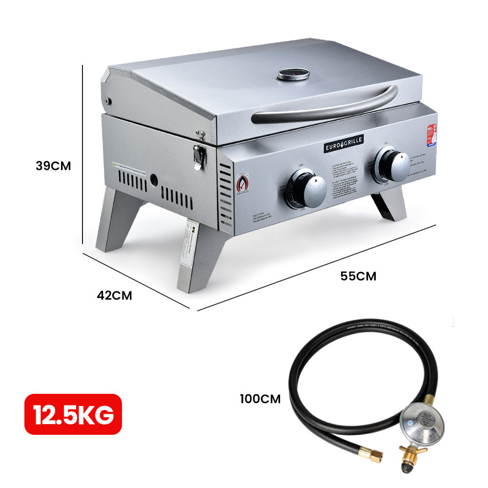 20,000 BTU Portable 2-Burner Stainless Steel BBQ - EuroGrille