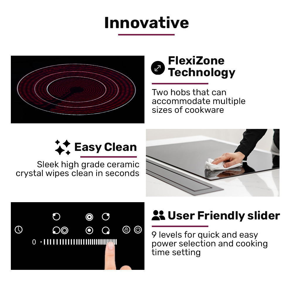 EuroChef 90cm 5 Zone Ceramic Cooktop 8900W Electric FlexiZone Touch Controls