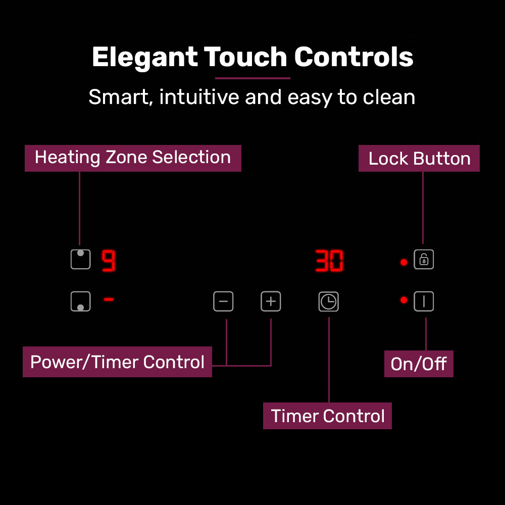 EuroChef 30cm 2 Zone Induction Cooktop 3300W Electric Touch Controls