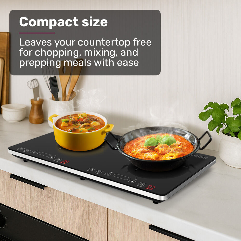 EuroChef Double Induction Cooktop 9 Heat Levels Portable Electric Touch Controls