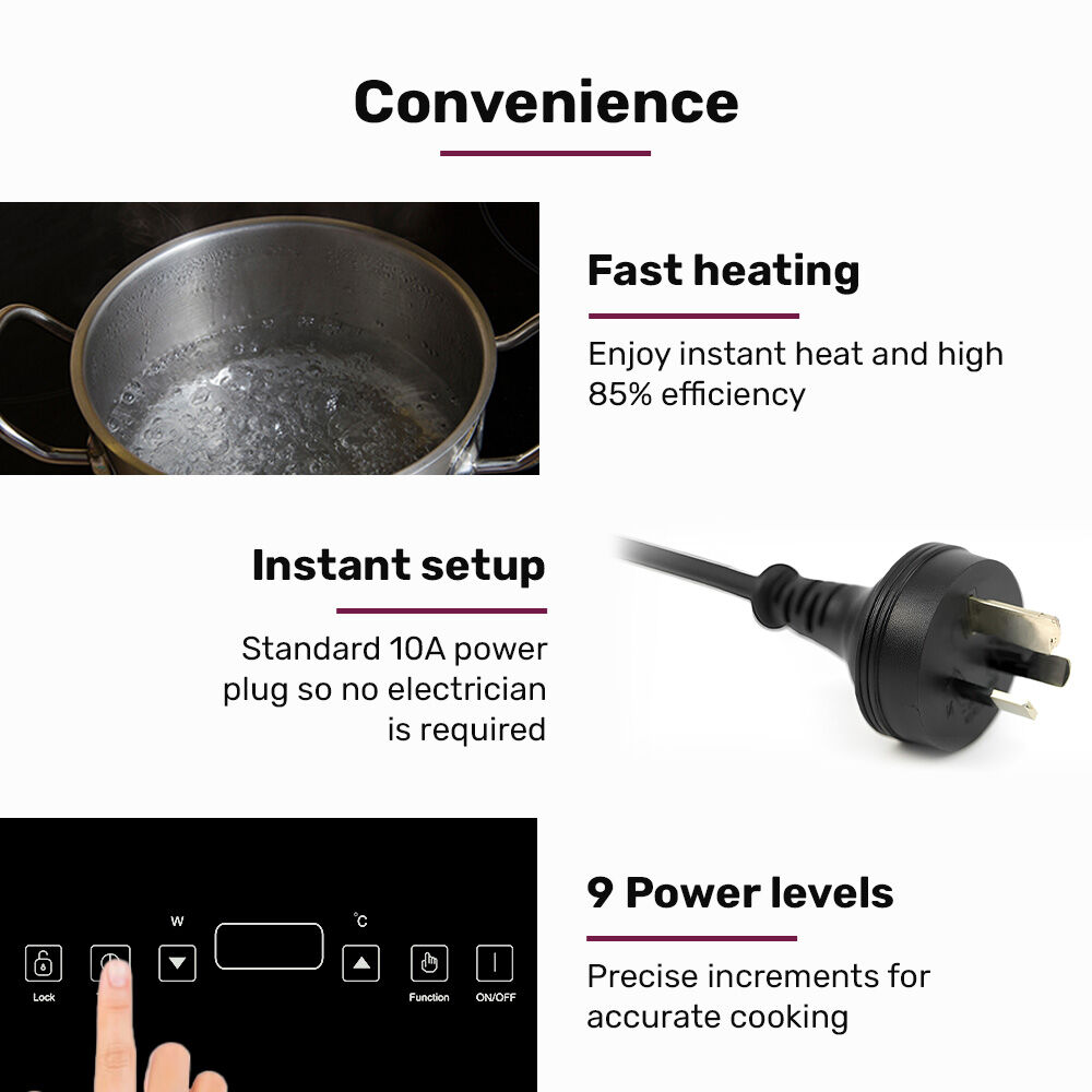 EuroChef Double Induction Cooktop 9 Heat Levels Portable Electric Touch Controls