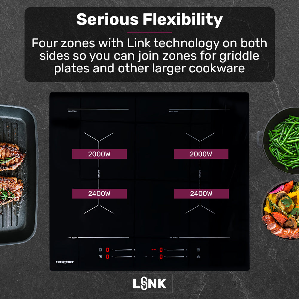 EuroChef 60cm 4 Zone Induction Cooktop 7200W Electric Touch Controls