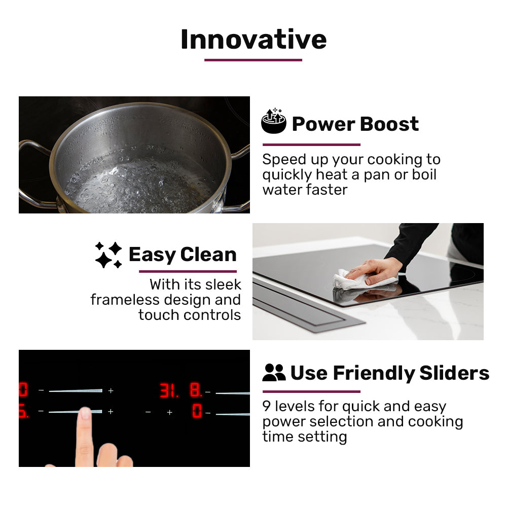 EuroChef 60cm 4 Zone Induction Cooktop 7200W Electric Touch Controls