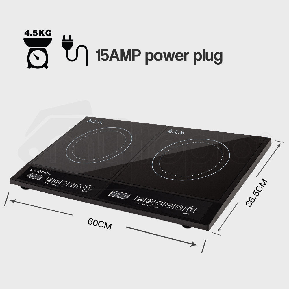 EuroChef Portable Dual Induction Cooktop Ceramic Black 15A Plug