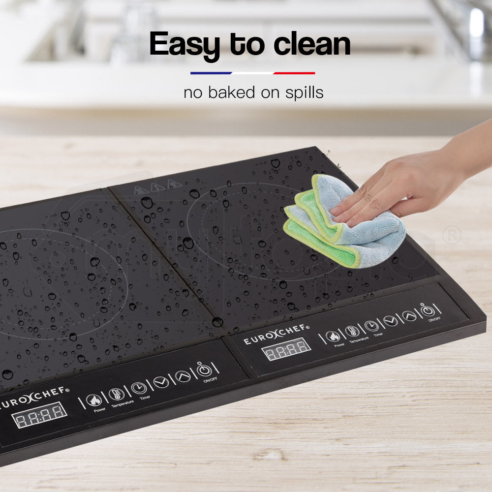 EuroChef Portable Dual Induction Cooktop Ceramic Black 15A Plug