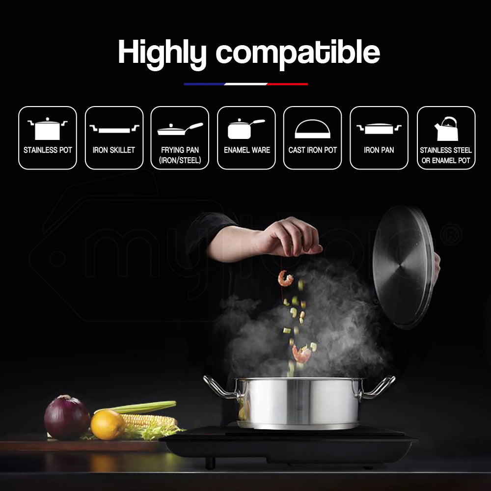 EuroChef Portable Dual Induction Cooktop Ceramic Black 15A Plug