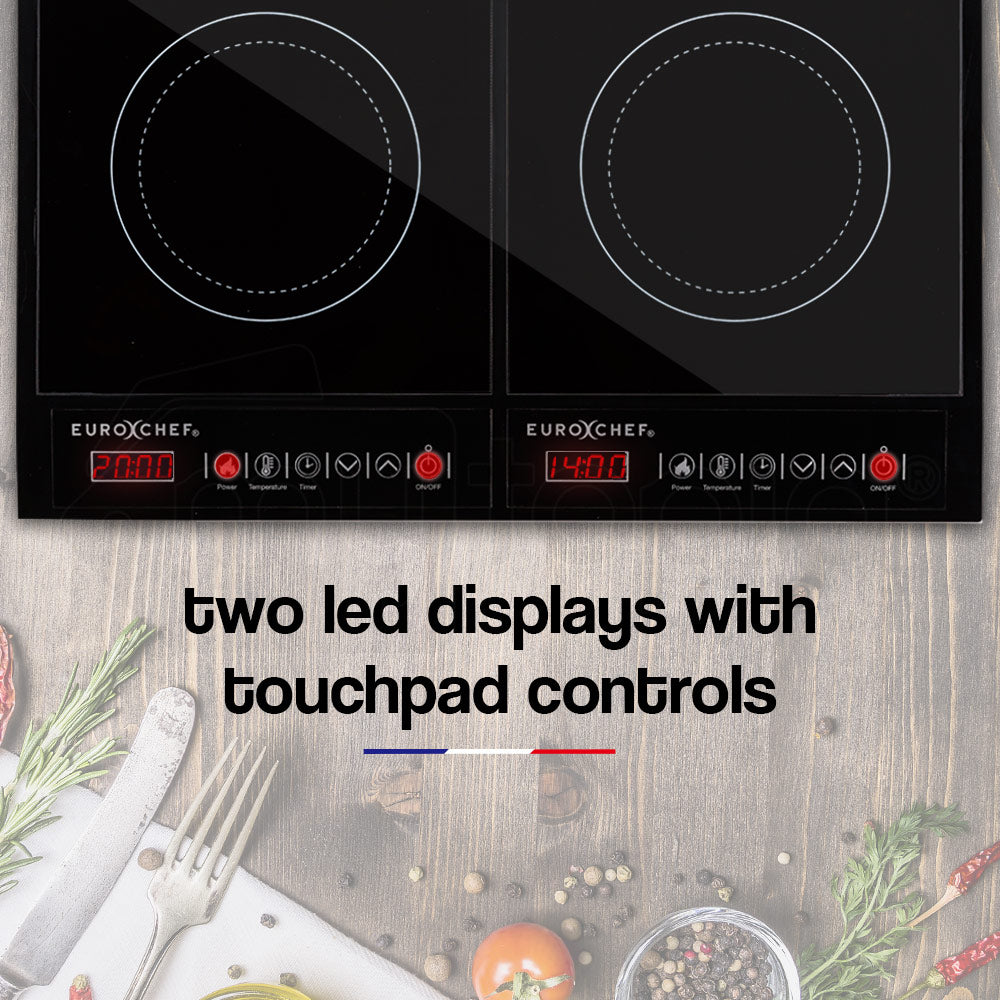 EuroChef Portable Dual Induction Cooktop Ceramic Black 15A Plug
