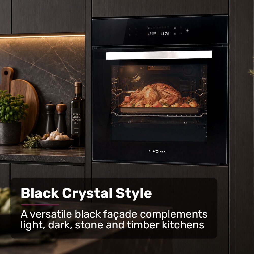 EuroChef 60cm Built-In Electric Wall Oven 80L Black