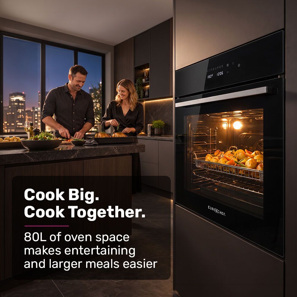 EuroChef 60cm Built-In Electric Wall Oven 80L Black