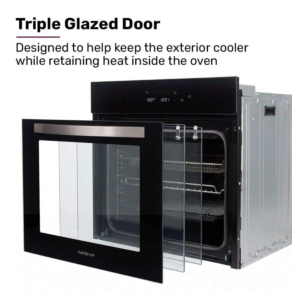 EuroChef 60cm Built-In Electric Wall Oven 80L Black