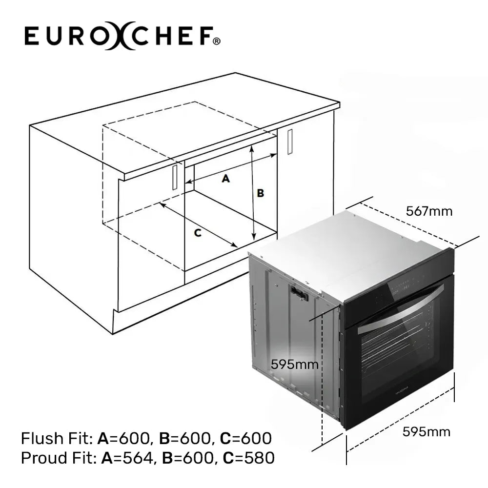 EuroChef 60cm Built-In Electric Wall Oven 80L Black