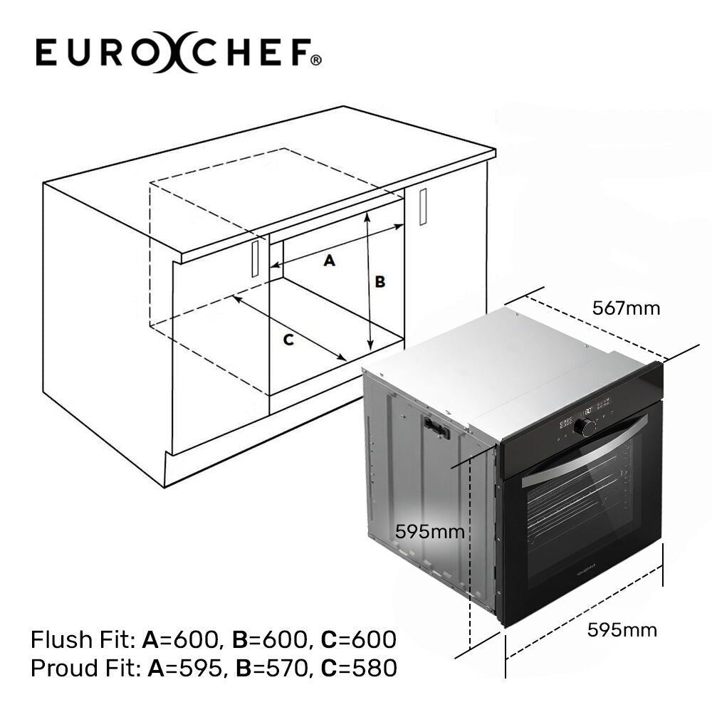 EuroChef OE-8A5 60cm Built-In Electric Oven 80L Black