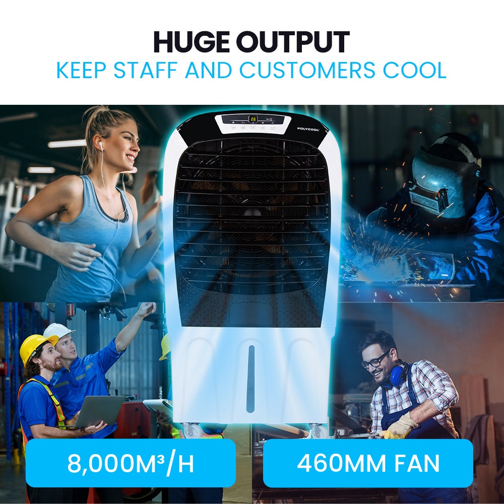 POLYCOOL 450W 80L Evaporative Air Cooler, Commercial Grade, Remote Control, Fan