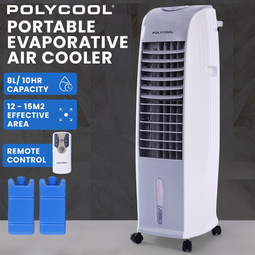 POLYCOOL 8L Portable Evaporative Air Cooler 24 Hour Timer 4 in 1 Cooli