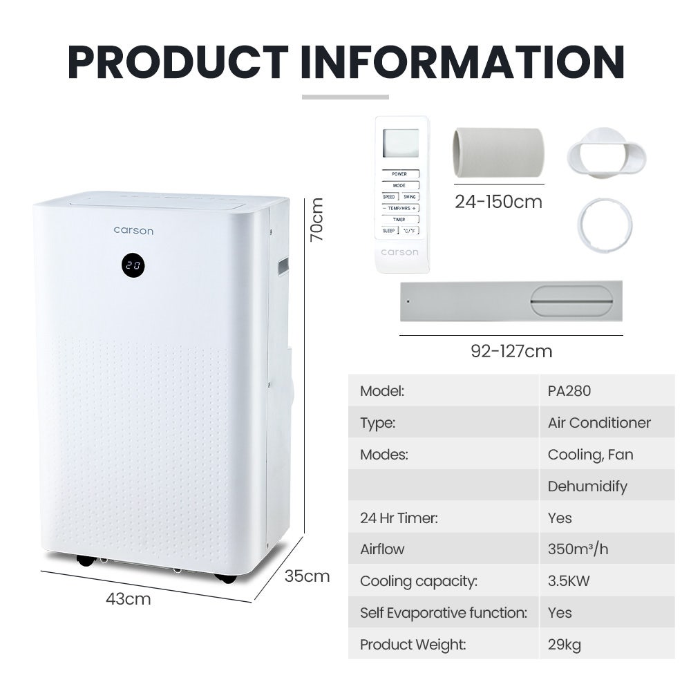 CARSON 3.5kW Portable Air Conditioner, with Dehumidifier Mode & Fan Cooler