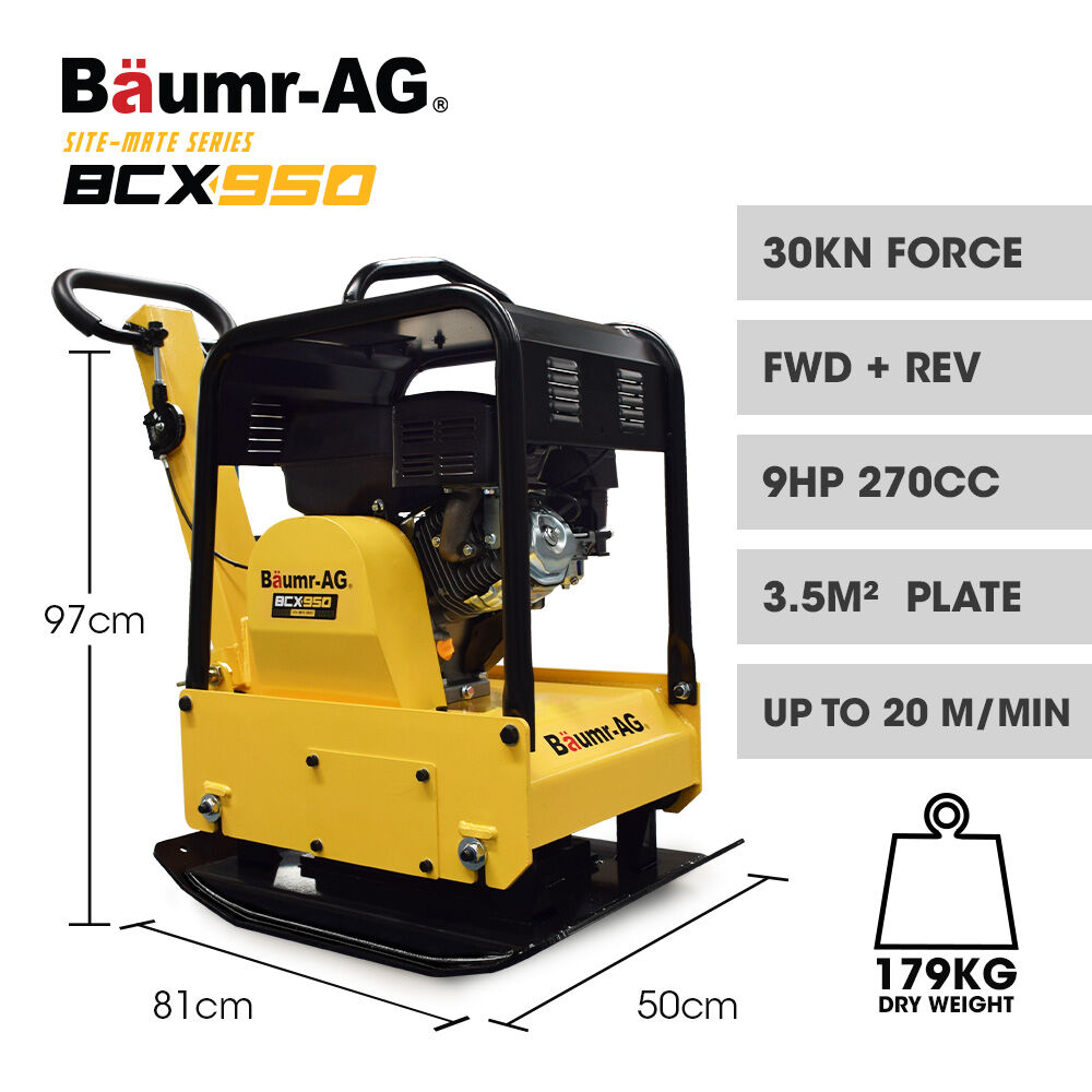 BCX-950 185kg Reversible Vibratory Plate Compactor 9HP Petrol Wheel Kit