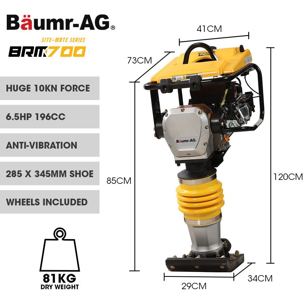 BRM-700 285x345mm Tamping Rammer 10kN 6.5hp with Transport Wheel Kit