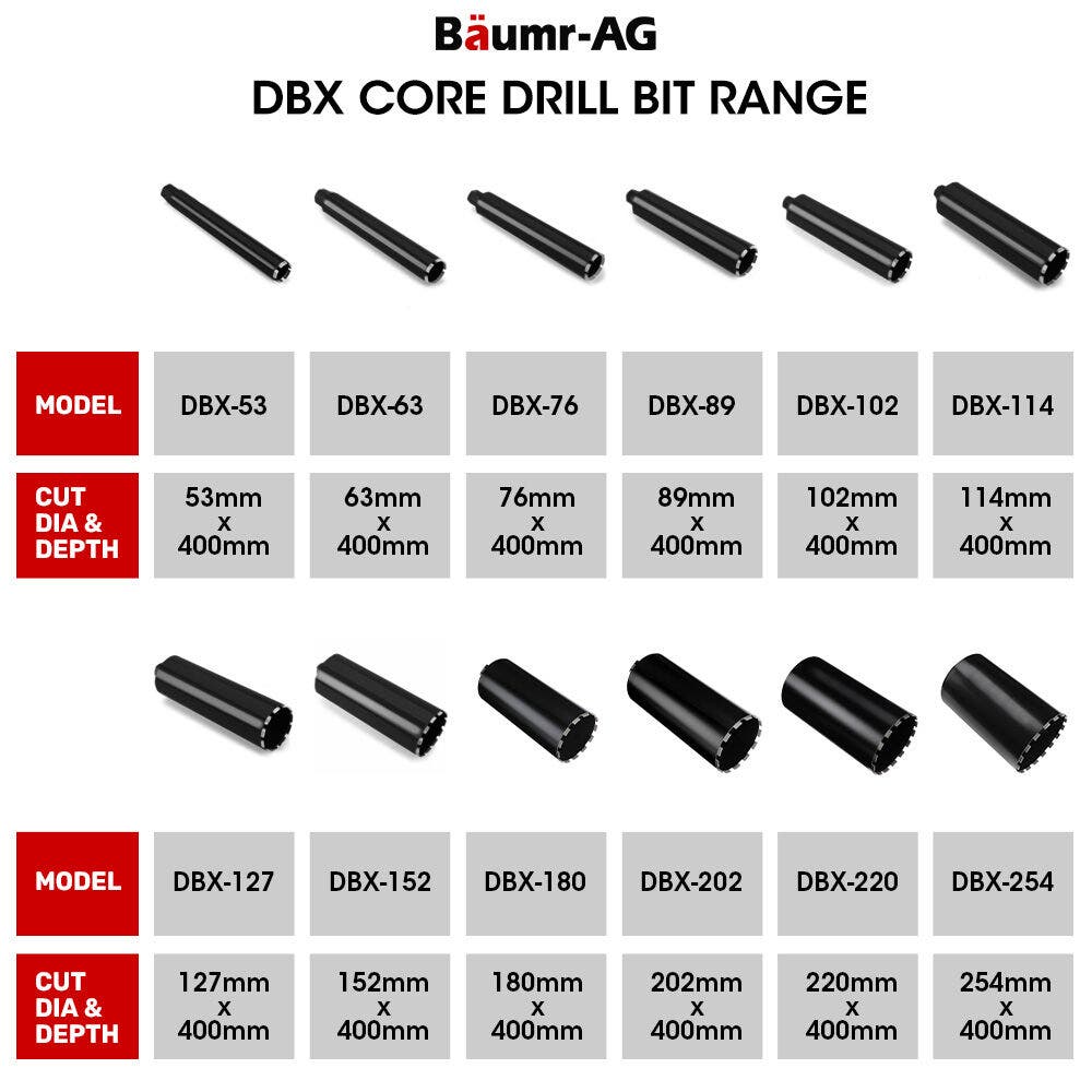 Baumr-AG 220 x 400mm Diamond Core Drill Bit DBX Series, Industrial 1.1/4-UNC