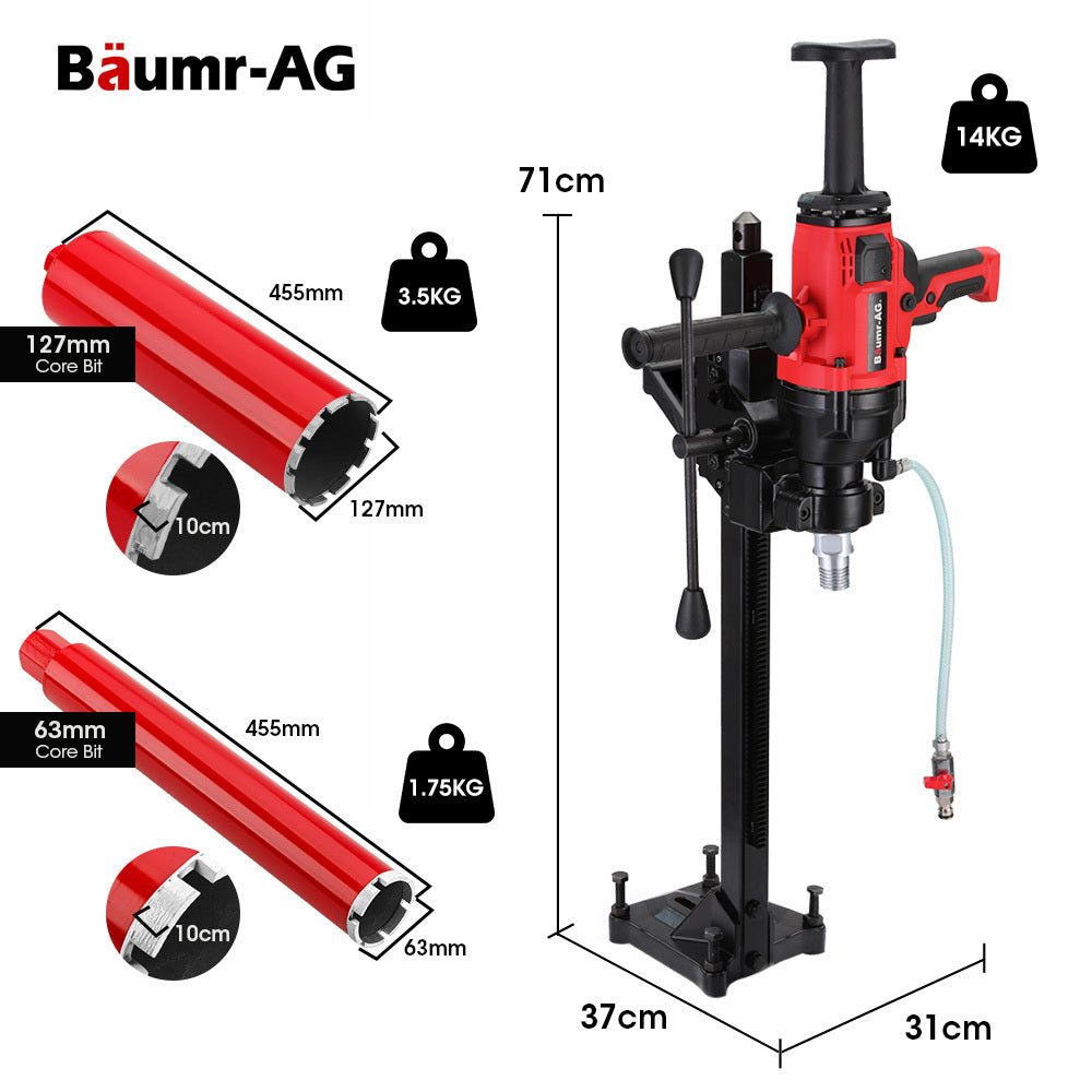 Baumr-AG 160mm Handheld Core Drill 2000W Wet/Dry with Stand and Bit Combo