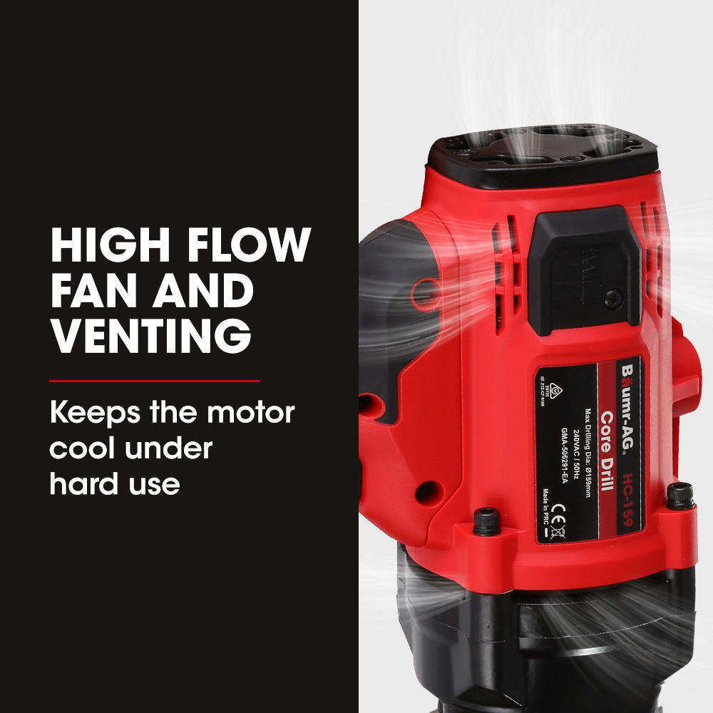 Baumr-AG 160mm Handheld Core Drill 2000W Wet/Dry with Stand and Bit Combo