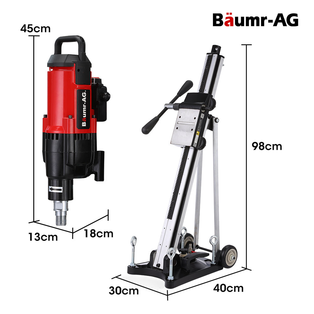 Baumr-AG 3200W 300mm Wet/Dry Core Drill Wheeled Rig Combo