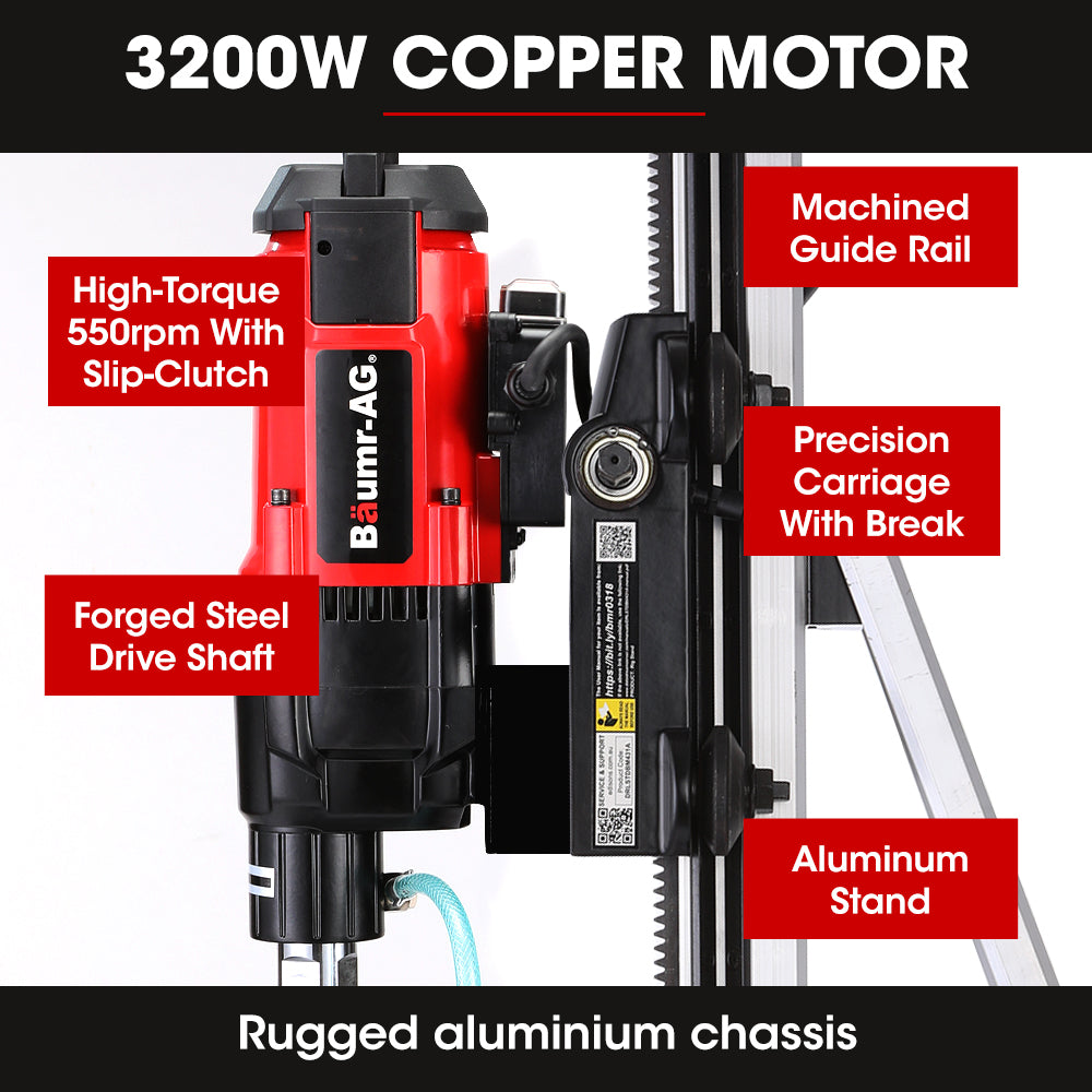 Baumr-AG 3200W 300mm Wet/Dry Core Drill Wheeled Rig Combo