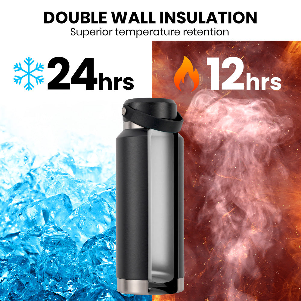 Proflex 1L Insulated Stainless Steel Water Bottle Black