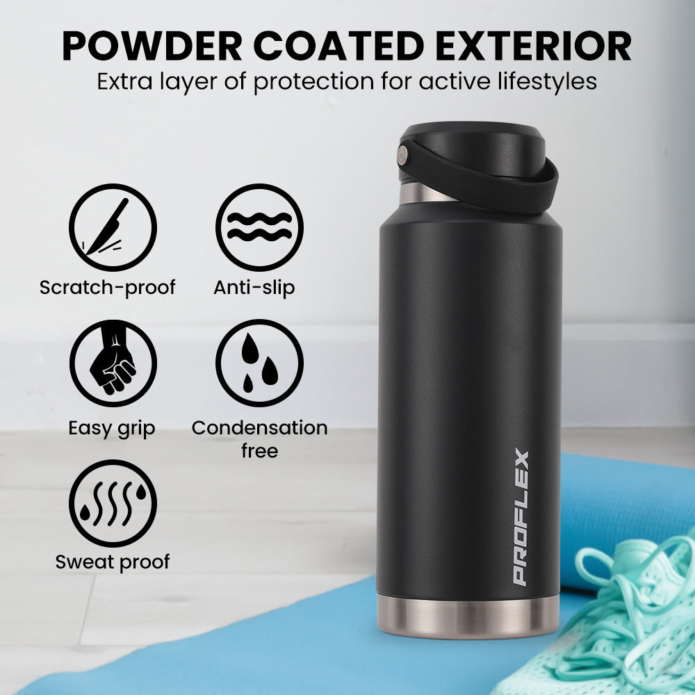 Proflex 1L Insulated Stainless Steel Water Bottle Black