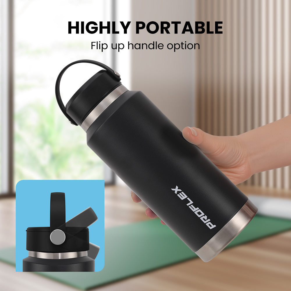Proflex 1L Insulated Stainless Steel Water Bottle Black