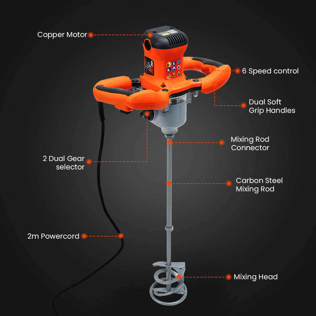 1800W Power Paddle Mixer for Plaster, Cement, Mortar - Unimac