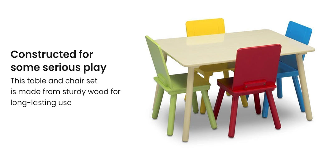 Sturdy Wood Kids Table and 4 Chairs Set, Grooved Backs - Delta