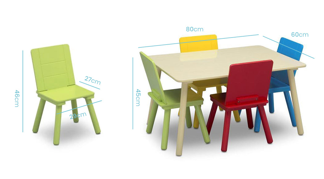 Sturdy Wood Kids Table and 4 Chairs Set, Grooved Backs - Delta