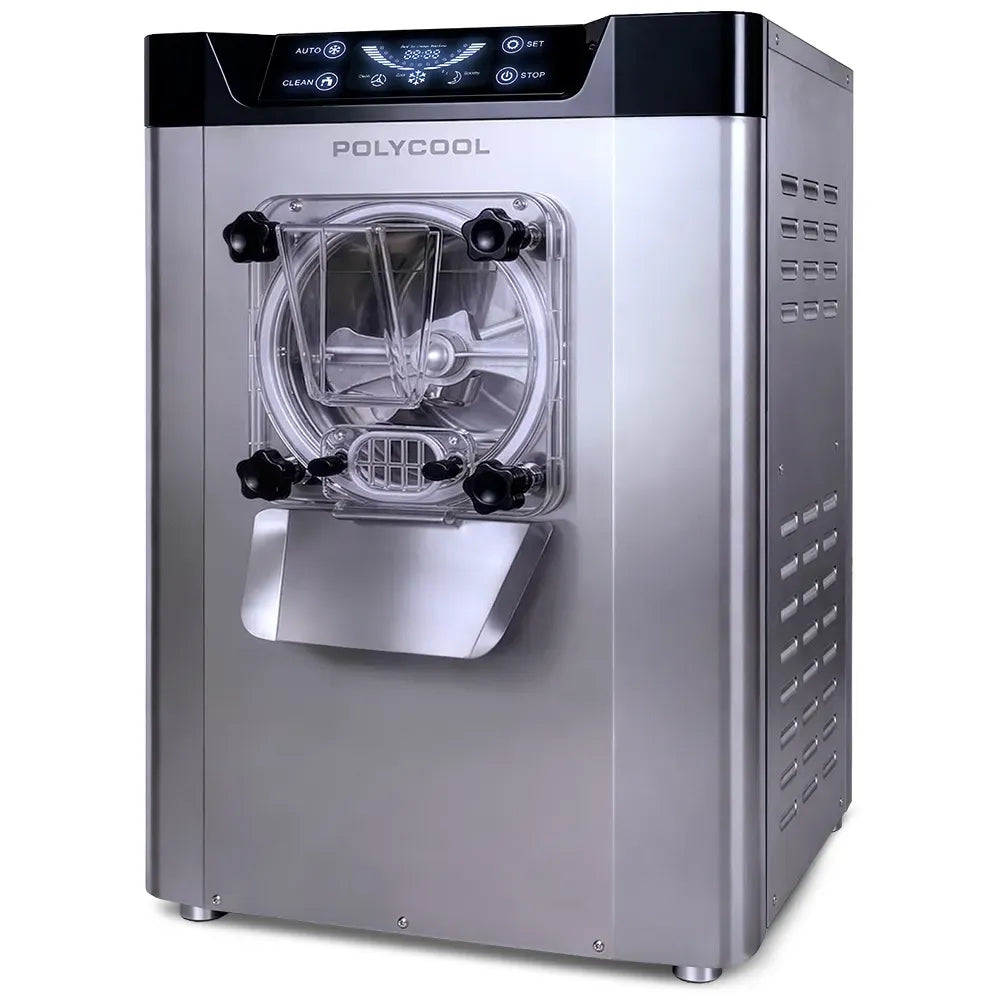 POLYCOOL Commercial 4L Benchtop Hard Ice Cream and Gelato Machine, 16L/hr output, 1400W, Stainless Steel, Digital Control Panel