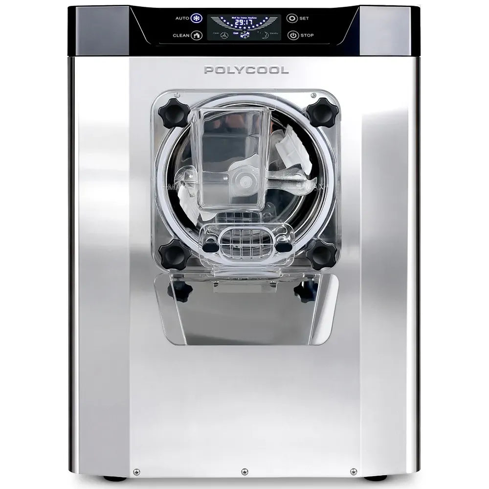 POLYCOOL Commercial 4L Benchtop Hard Ice Cream and Gelato Machine, 16L/hr output, 1400W, Stainless Steel, Digital Control Panel