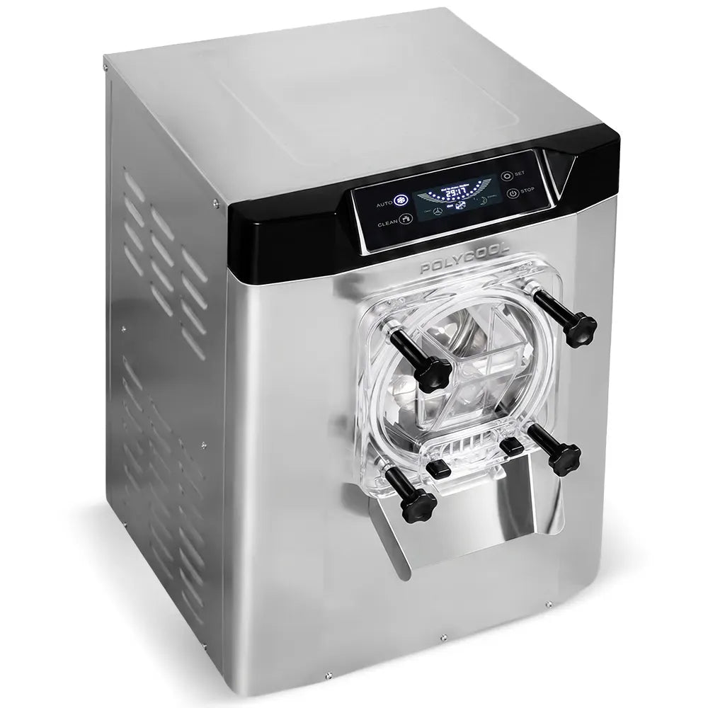 POLYCOOL Commercial 4L Benchtop Hard Ice Cream and Gelato Machine, 16L/hr output, 1400W, Stainless Steel, Digital Control Panel