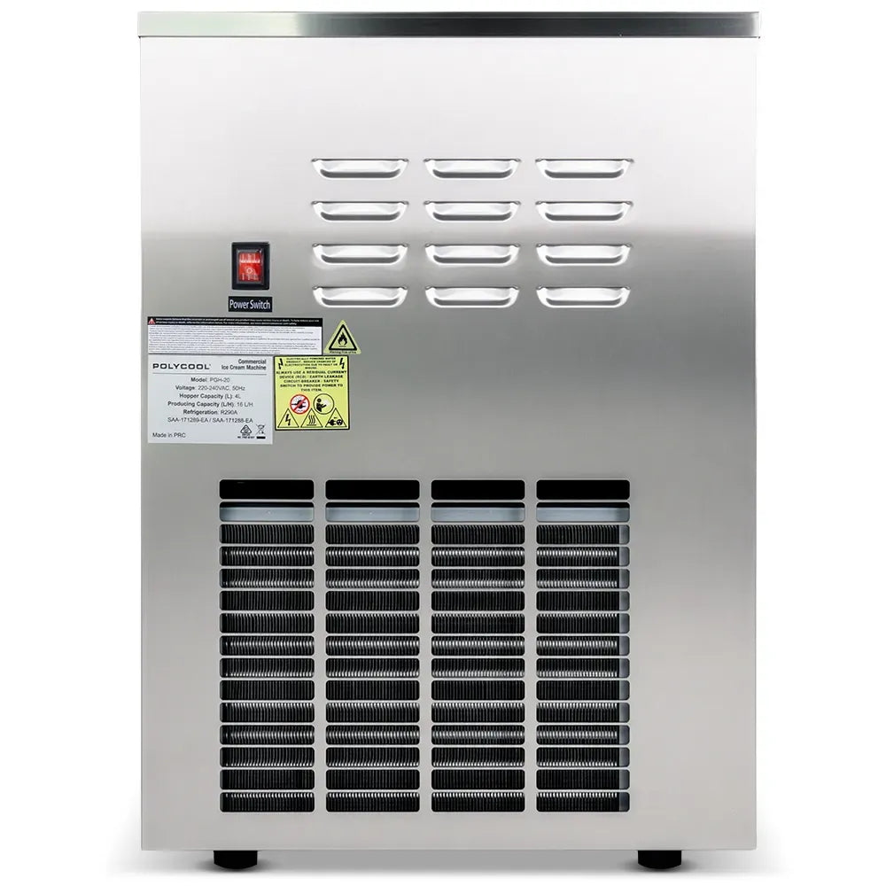 POLYCOOL Commercial 4L Benchtop Hard Ice Cream and Gelato Machine, 16L/hr output, 1400W, Stainless Steel, Digital Control Panel